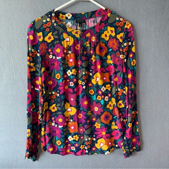 Talbots Multicolor Floral Long Sleeve Flowy Blouse XS BLUE PINK YELLOW GREEN - Picture 1 of 13